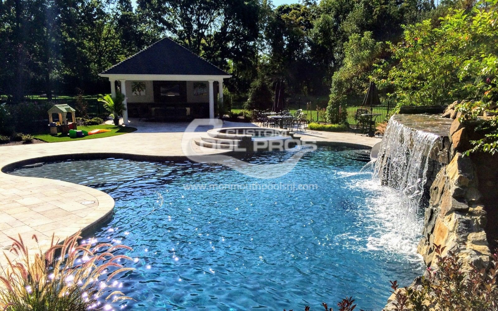 Pool with Waterfall– Custom Pool Pros, Pool Builders Mercer NJ